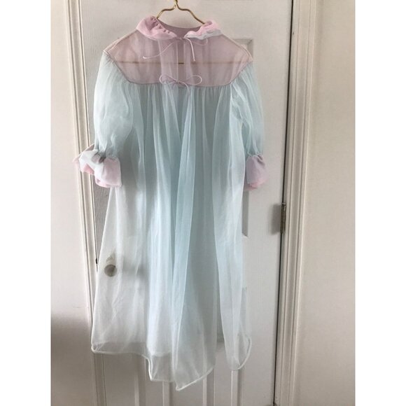 1950's 3 Piece Ensemble Negligees Lingerie Pink & Blue Gown Bed Jacket & Jacket - Picture 9 of 10